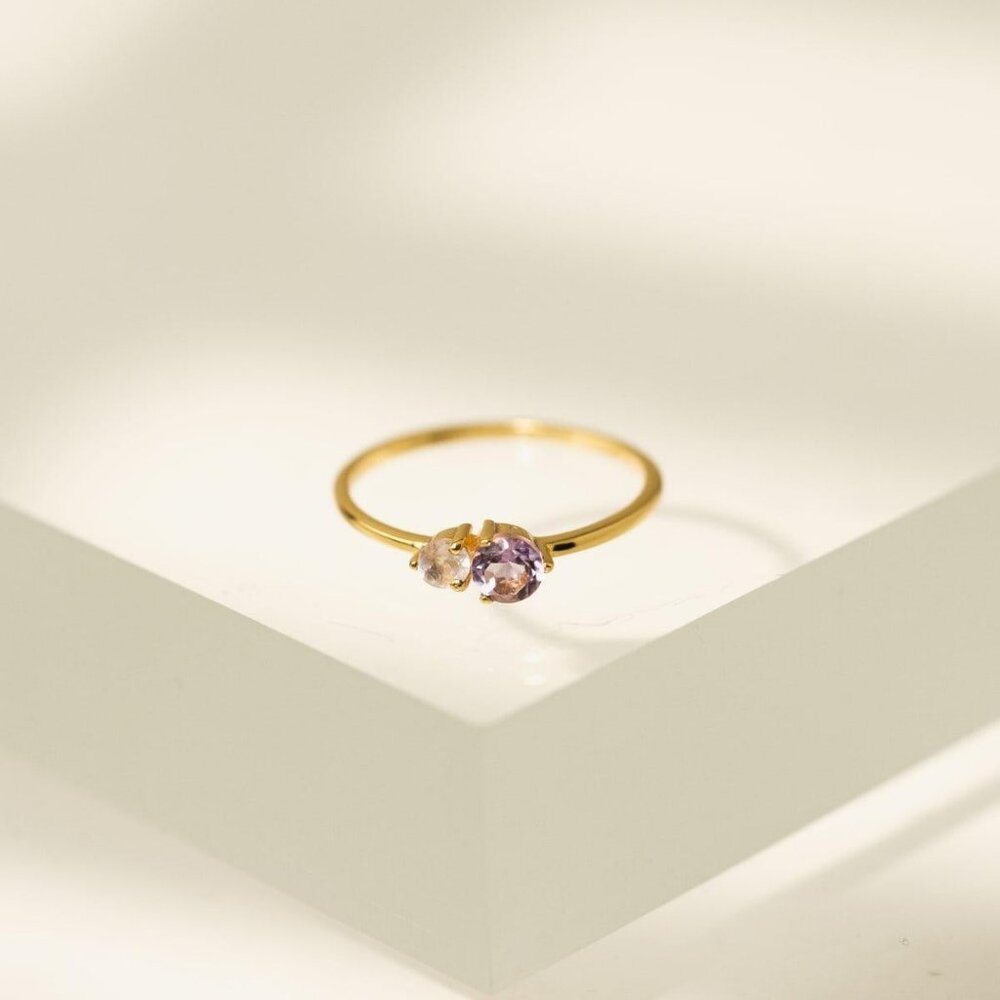 Luma Gemstone Ring - Amethyst + Rose Quartz
